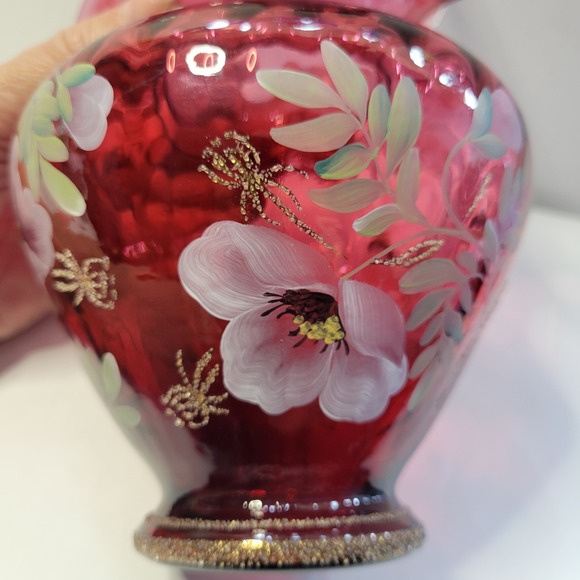 BILL FENTON LEGACY COLLECTION 95TH YEAR HAND PAINTED SIGNED CRANBERRY BASKET - Picture 5 of 12